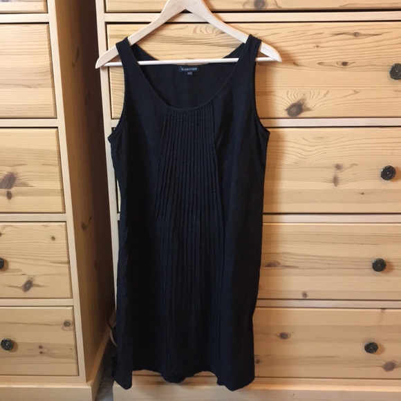 Eileen Fisher Black Linen Blend Sleeveless V-Neck Dress Size Medium - Picture 2 of 8